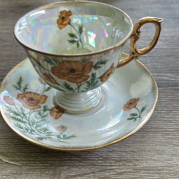 COPY - Vintage Japan Flower of the Month August “Poppy” lusterware footed cup… - Picture 2 of 3